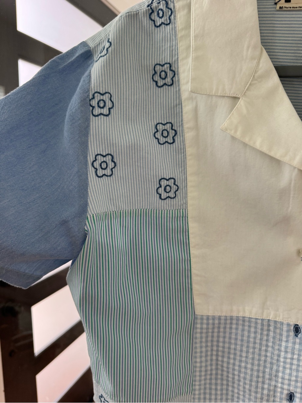 Harper Sage Patchwork Light Blue & White Short Sleeve Button Shirt - Picture 5 of 6